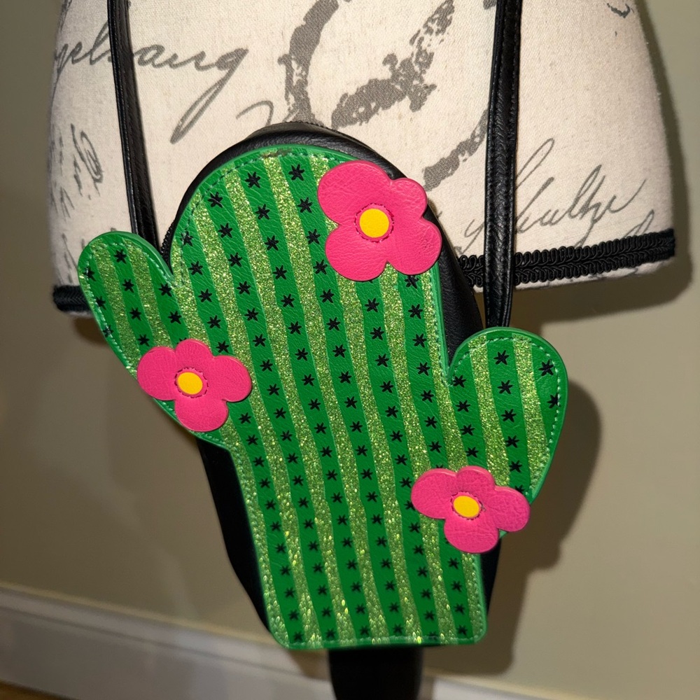 Cactus Crossbody Bag with Pink Flowers